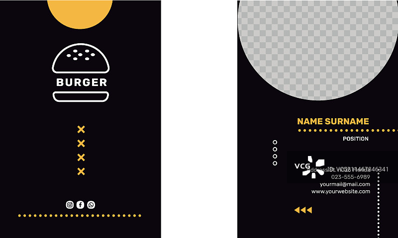 汉堡餐厅双面竖版名片模板图片素材