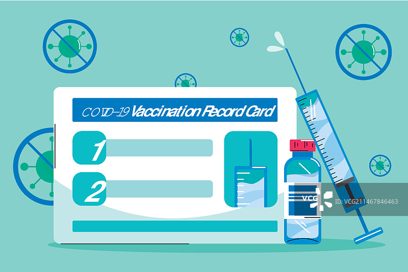 扁平风格的新冠疫苗接种记录卡有机模板图片素材
