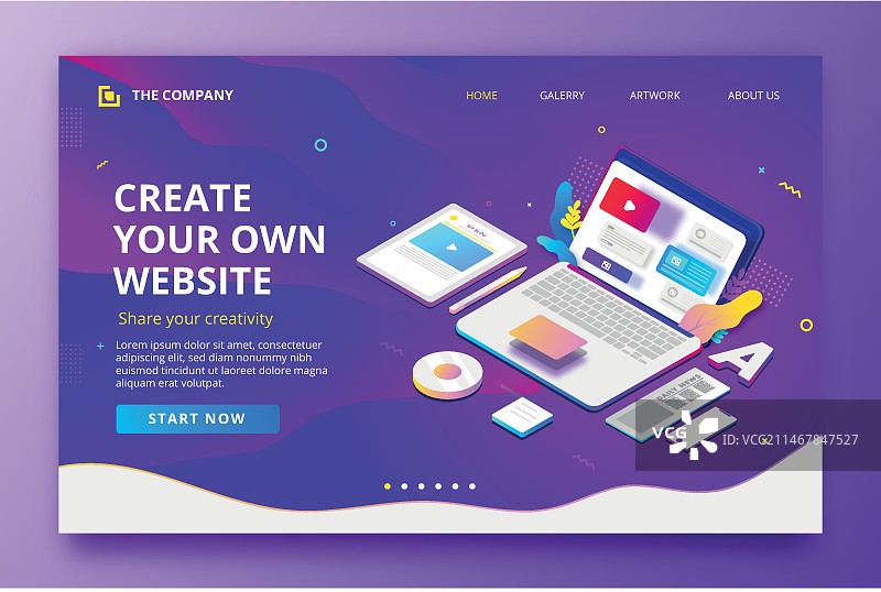 具有笔记本电脑的着陆页模板图片素材