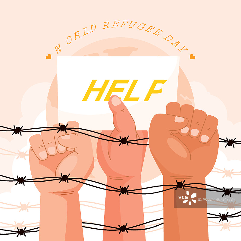有机扁平风格世界难民日插画图片素材
