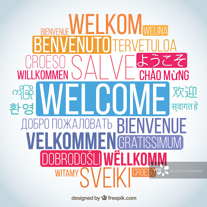 不同语言的欢迎词汇图片素材