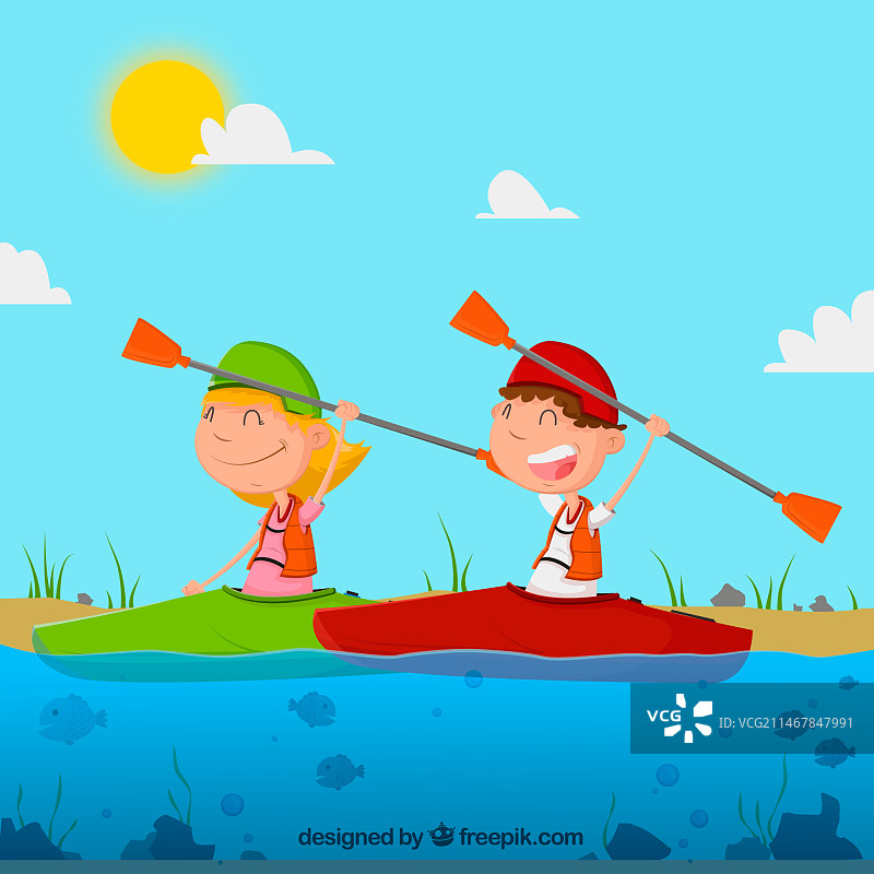 情侣划独木舟图片素材