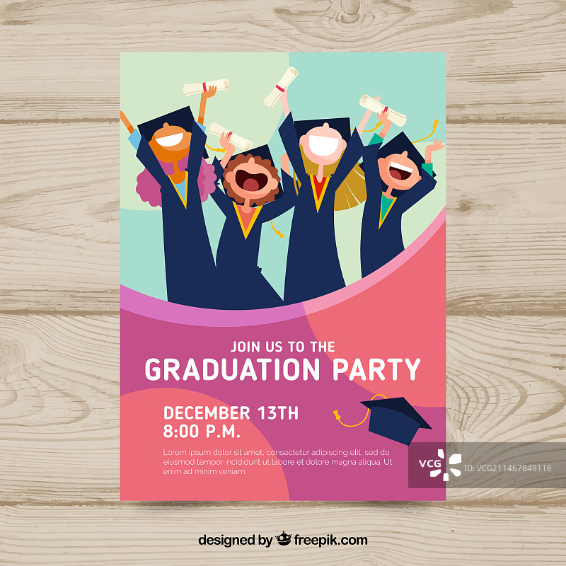 扁平设计毕业邀请函模板图片素材