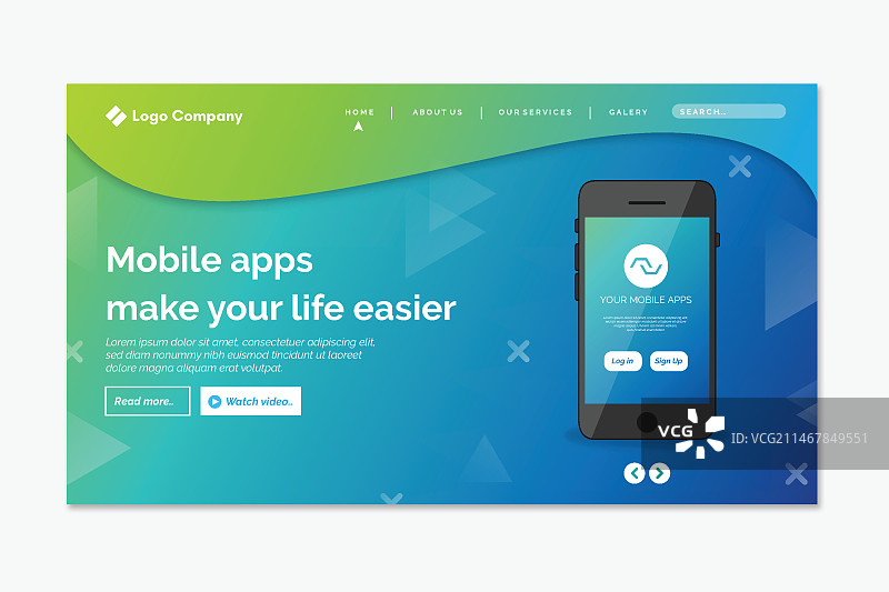 具有渐变效果的智能手机着陆页图片素材