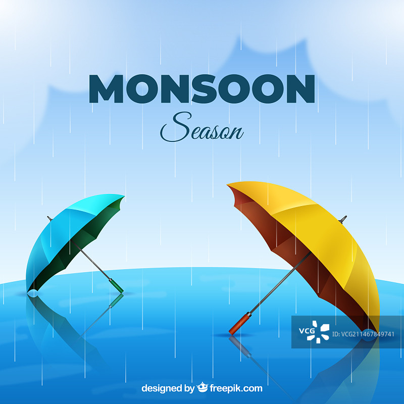 逼真雨伞季风季背景图片素材