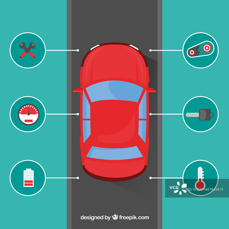 扁平化设计的自动驾驶汽车俯视图图片素材