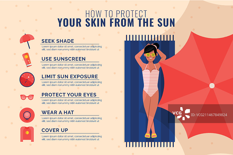 扁平风格的夏季防晒信息图图片素材