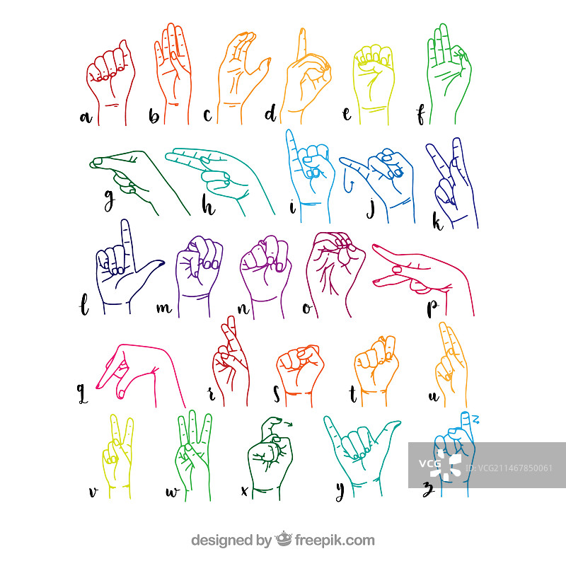 手绘手语字母图片素材
