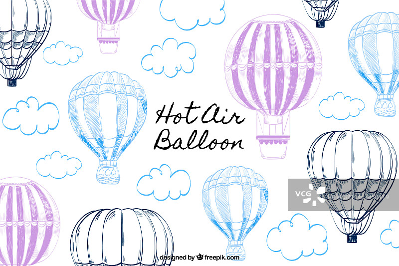 手绘风格热气球背景图片素材