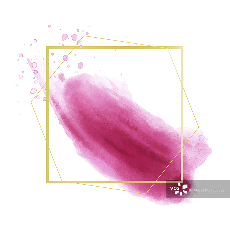 带粉色水彩污渍的金色简约框架图片素材