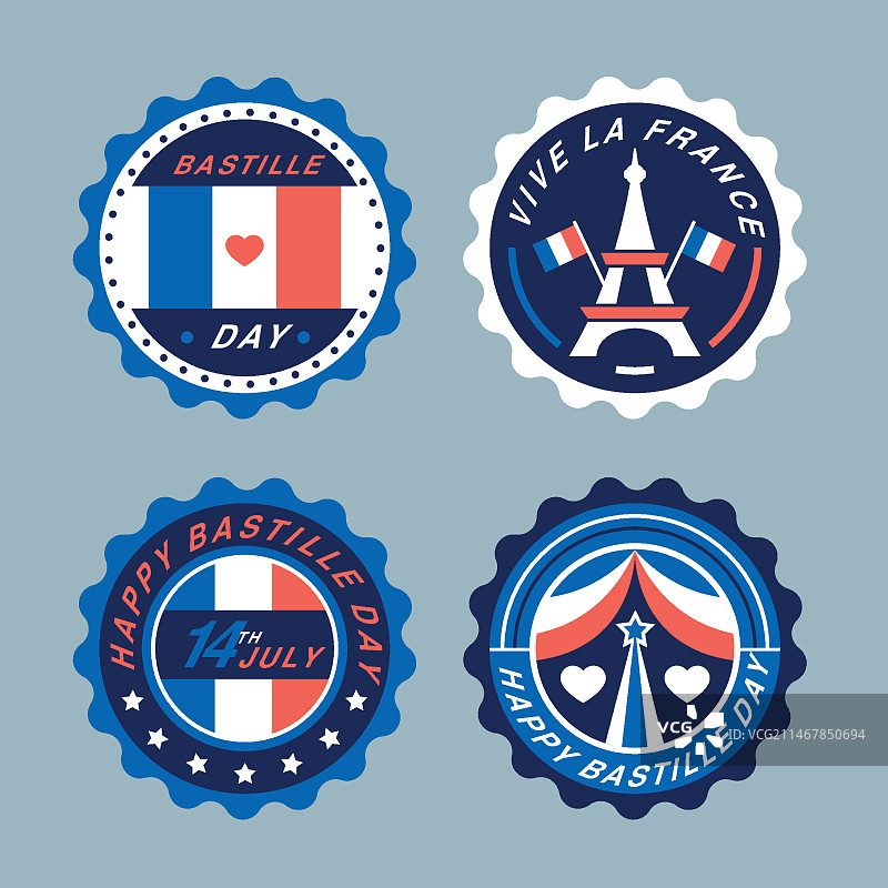扁平风格巴士底日徽章合集图片素材