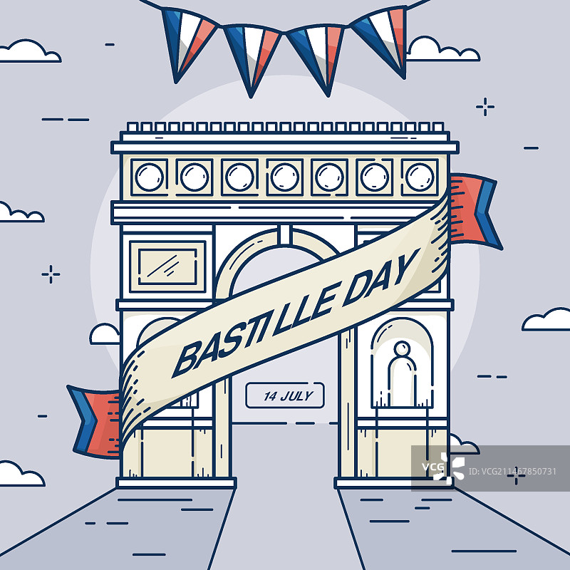手绘巴士底日插画图片素材