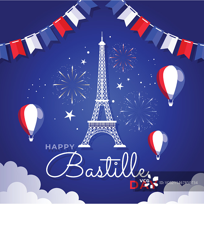 法国巴士底日扁平插画图片素材