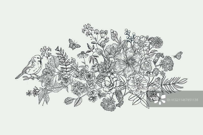 逼真手绘复古花束图片素材