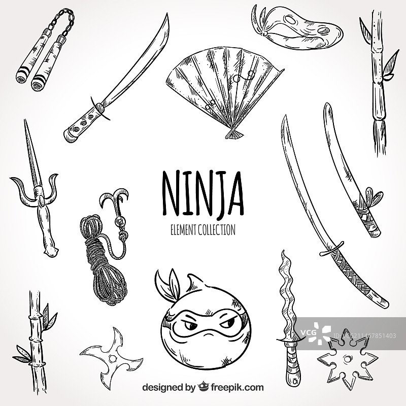 手绘忍者战士元素合集图片素材
