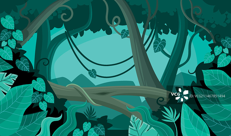 有机扁平风格丛林背景图片素材