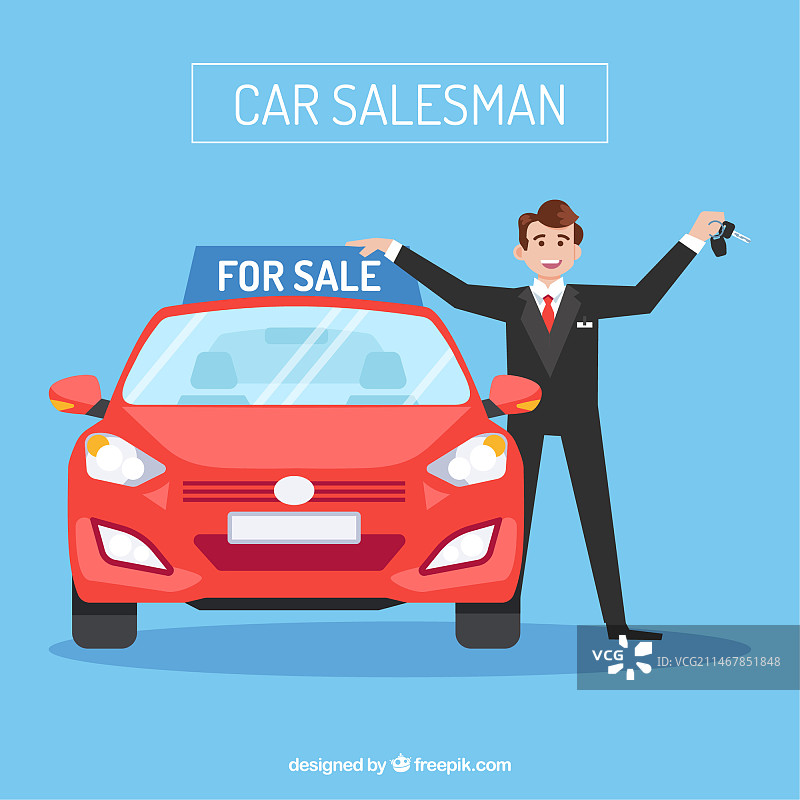扁平化设计的汽车销售员角色图片素材