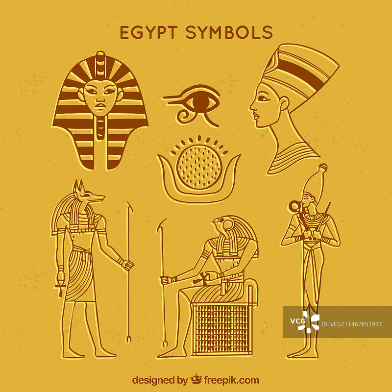 手绘埃及符号和神灵合集图片素材