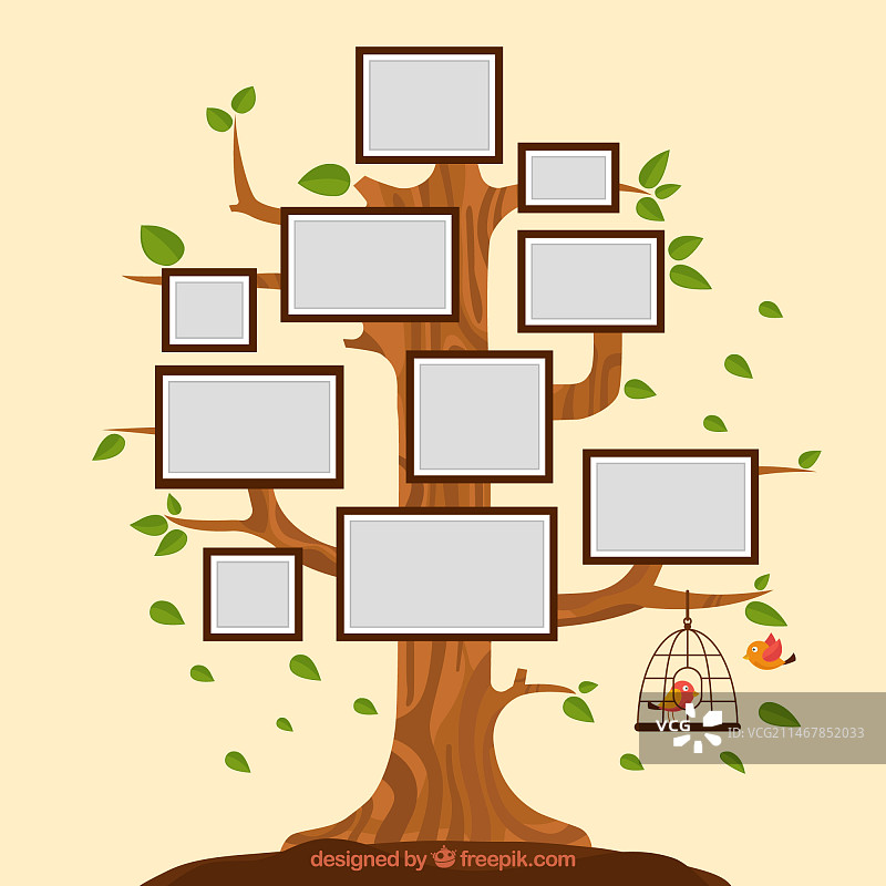 墙上带相框的扁平树木图片素材
