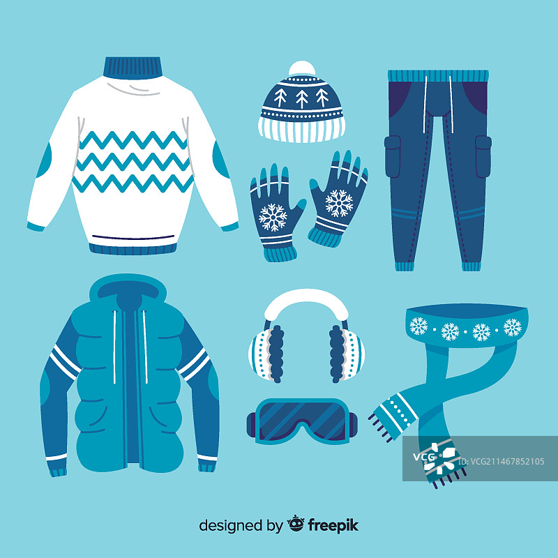 冬季日常服装搭配扁平设计图片素材