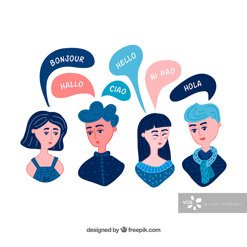 手绘说不同语言的人群图片素材