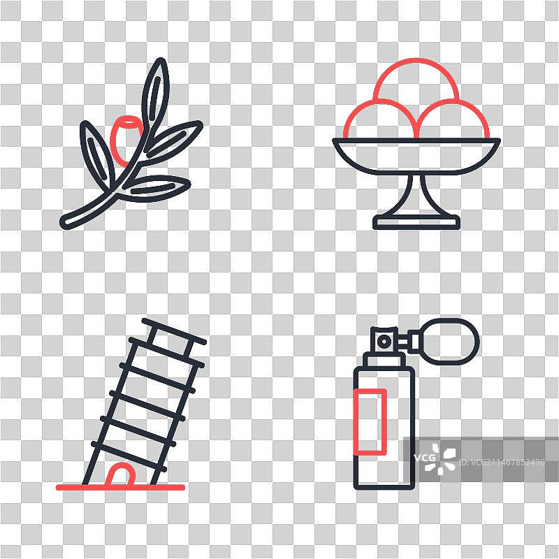 碗中冰淇淋与比萨斜塔线条设计图片素材