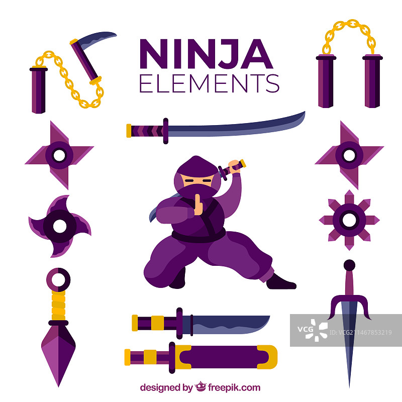 扁平风格的传统忍者元素合集图片素材