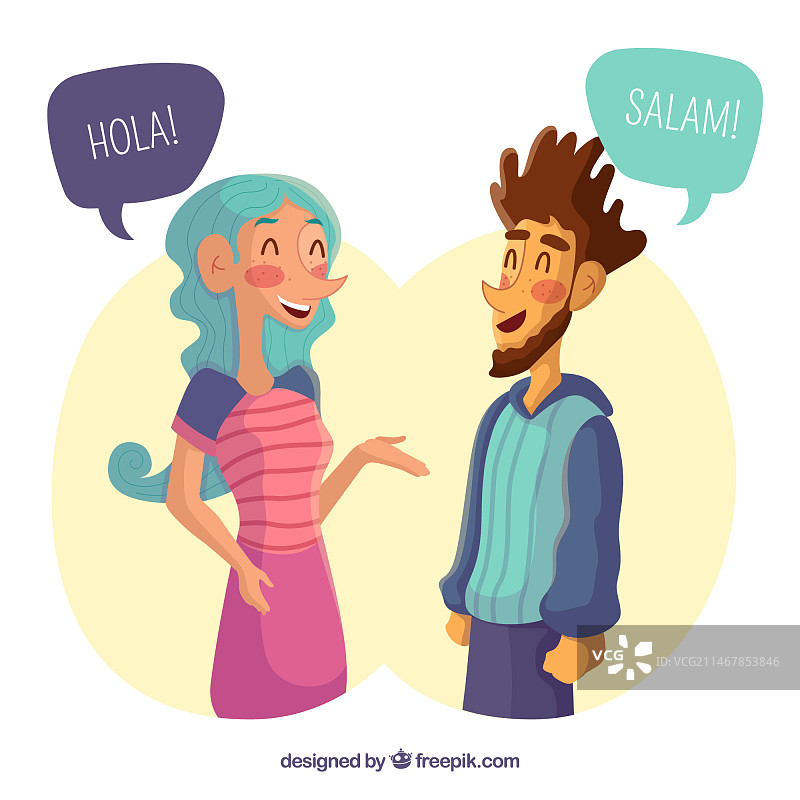 用扁平设计说着不同语言的快乐的人们图片素材