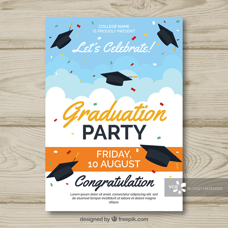 扁平风经典毕业邀请函模板图片素材