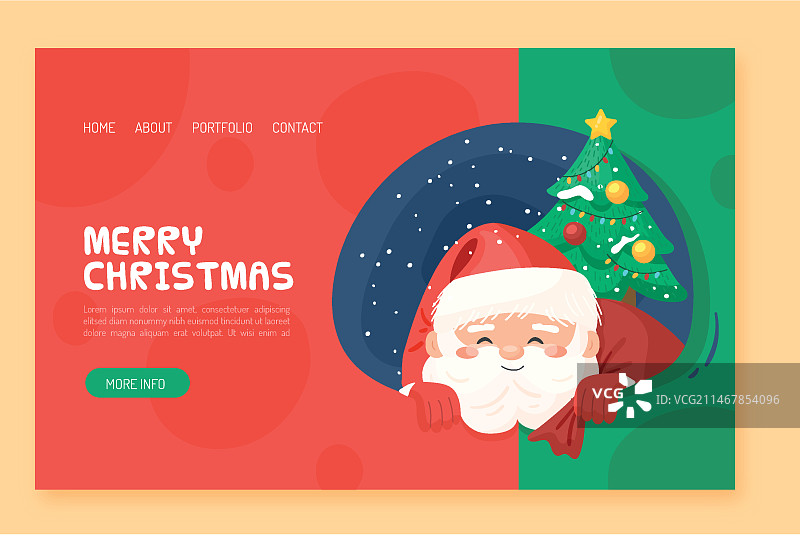 扁平风格圣诞节主题页，含圣诞老人和圣诞树图片素材