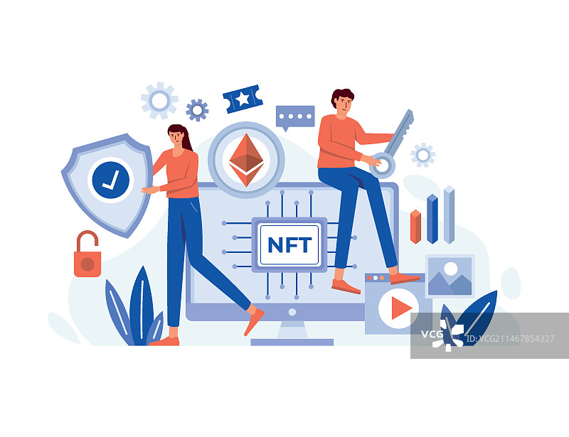 扁平非同质化代币概念图片素材