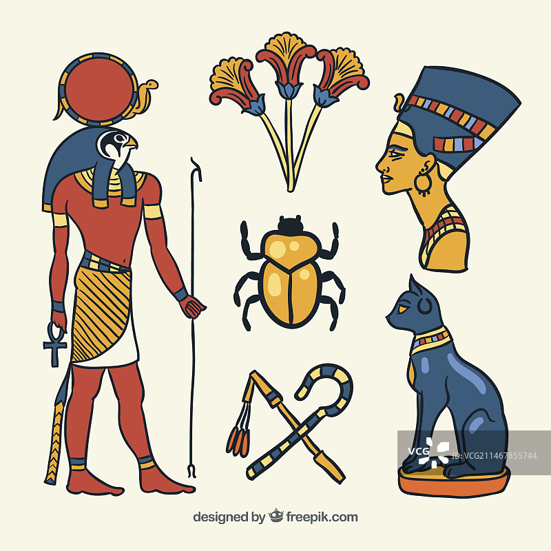 手绘风格的埃及符号和神灵图片素材