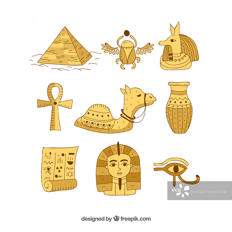 手绘埃及符号和神灵合集图片素材
