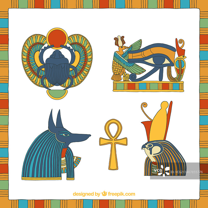 手绘风格的埃及符号和神灵图片素材