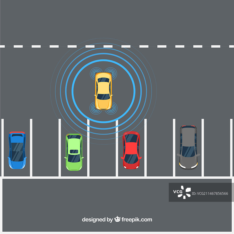 扁平化设计的未来自动驾驶汽车俯视图图片素材