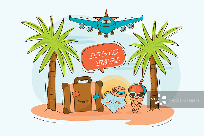 手绘夏季旅行插画图片素材