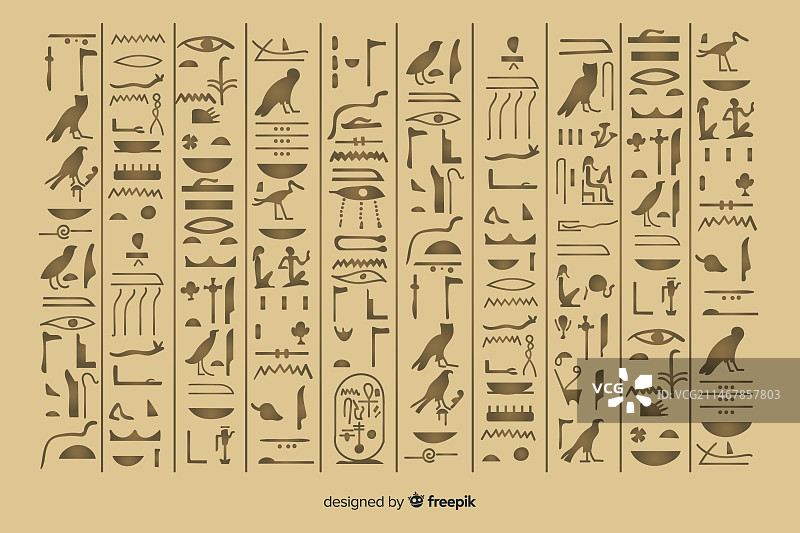 具有扁平设计的古埃及象形文字背景图片素材