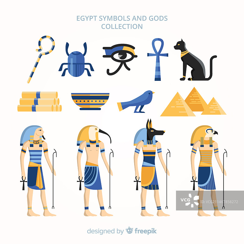 扁平风格埃及神祇和符号合集图片素材