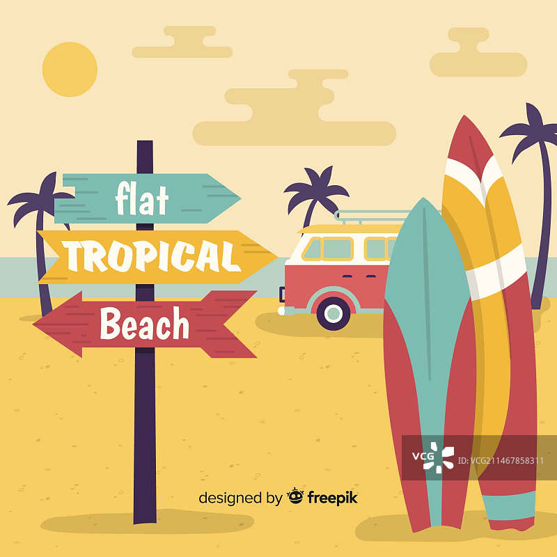 扁平风格热带海滩背景图片素材