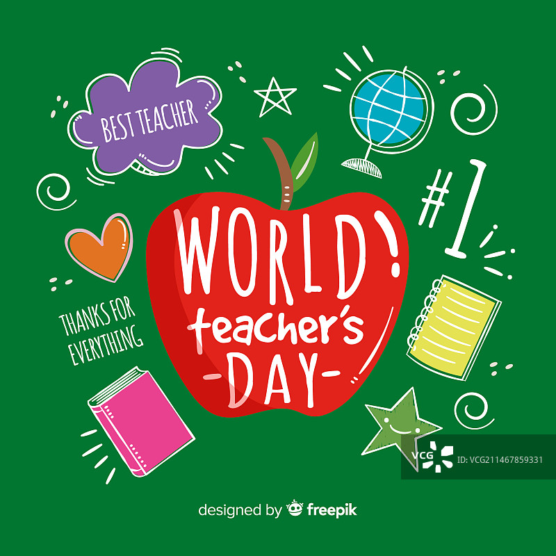手绘风格的可爱世界教师日作品图片素材
