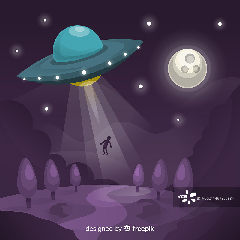 扁平设计不明飞行物绑架概念图片素材