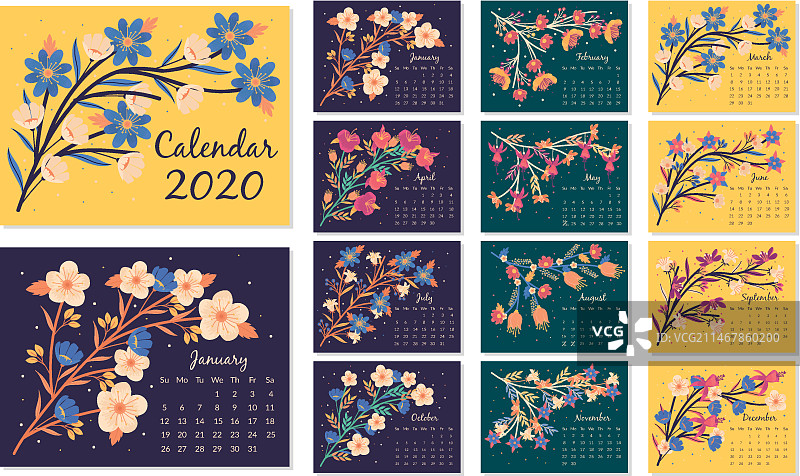 2020年花卉日历模板图片素材