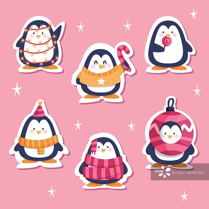 有趣的企鹅手绘贴纸套装图片素材
