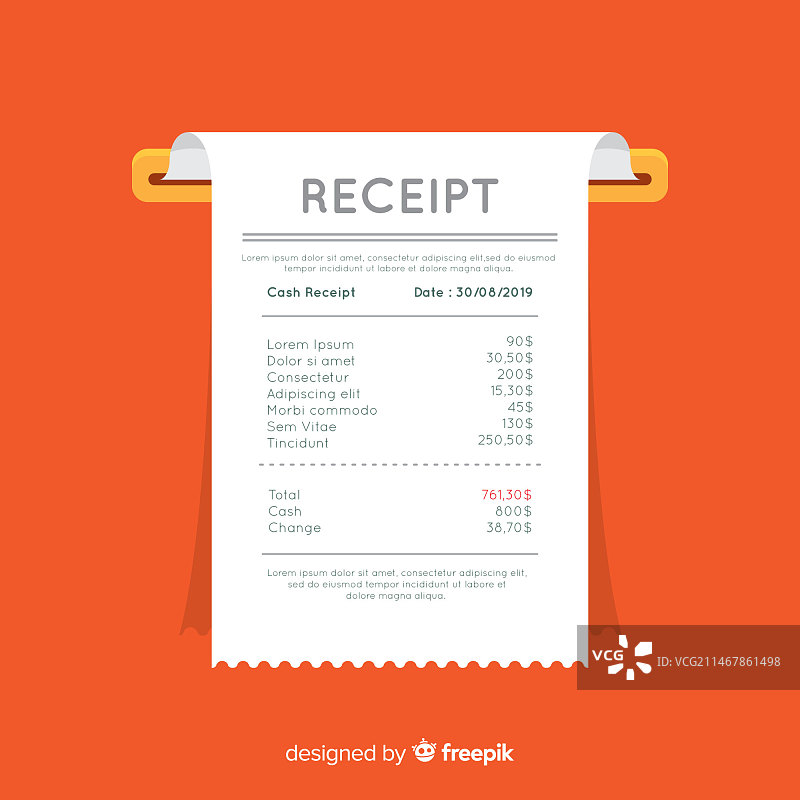 扁平设计风格的付款收据模板图片素材