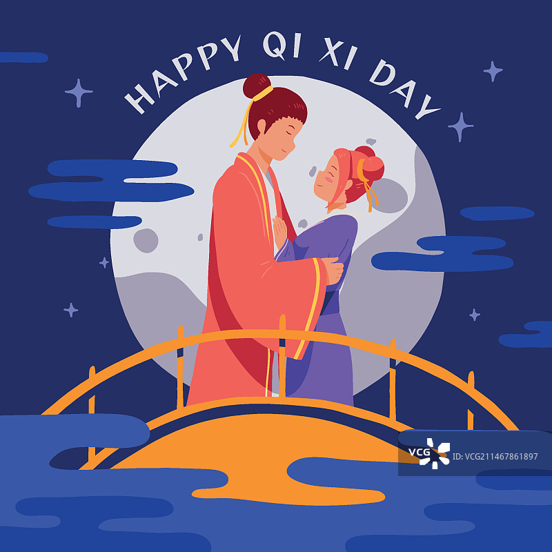 手绘七夕节插画图片素材