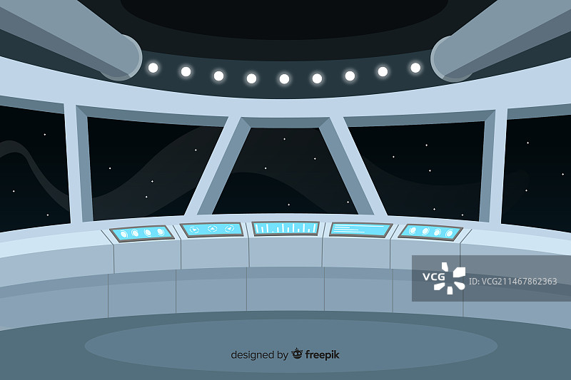 具有扁平设计的宇宙飞船内部设计背景图片素材