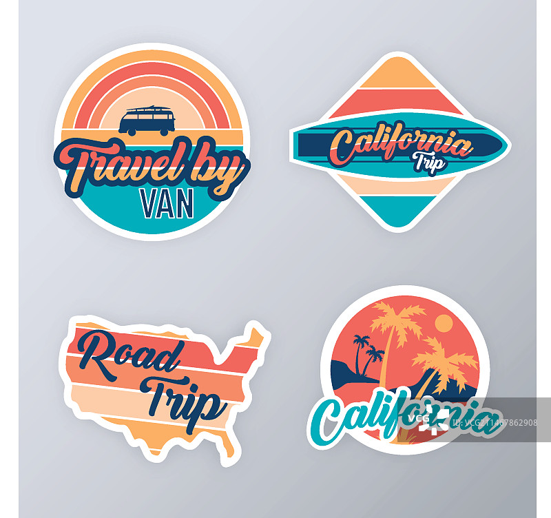 复古风格的旅行贴纸集合图片素材