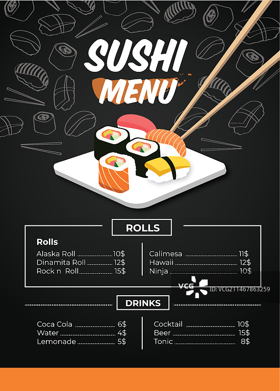 带筷子的寿司菜单模版图片素材