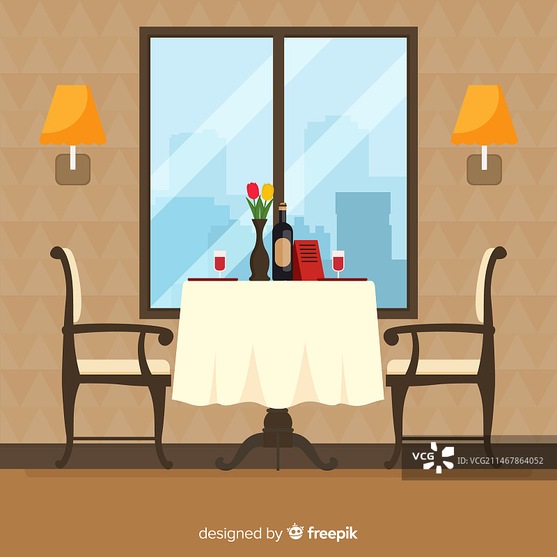 扁平风格的优雅餐厅内饰图片素材