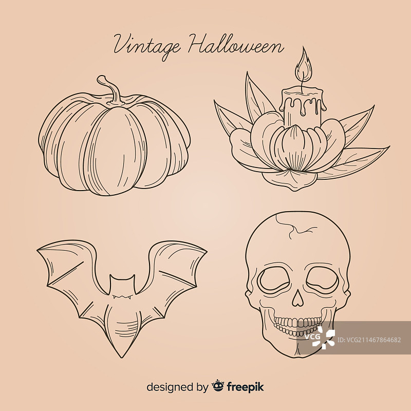 手绘风格万圣节元素合集图片素材